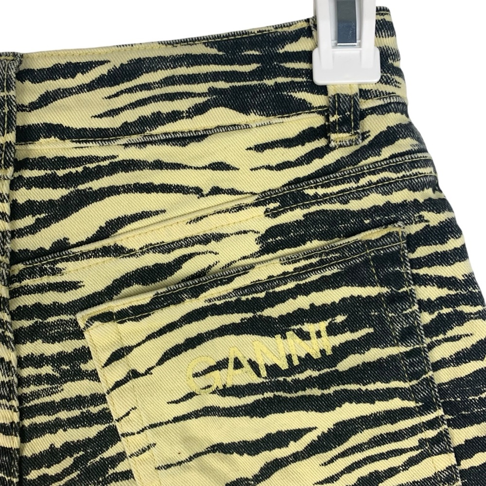 Ganni Tiger Stripe Print Pastel Yellow High Rise Denim Shorts Size 25 - Picture 7 of 11
